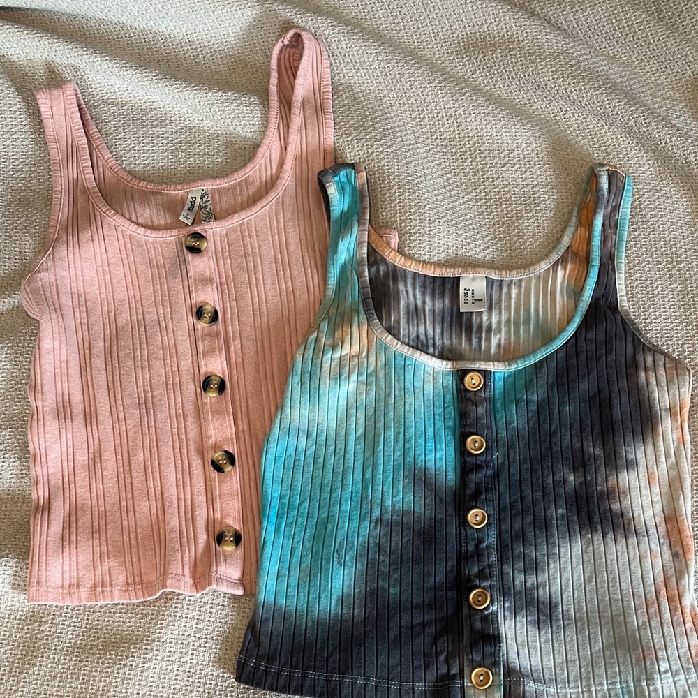 BUNDLE Pink and Tie-Dye Button-Up Tank Tops
